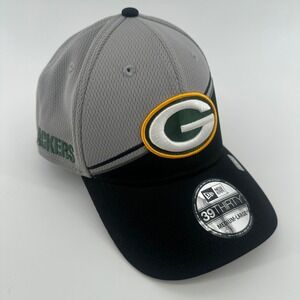 Green Bay Packers Hat Cap New Era 39THIRTY NFL Baseball Medium Large Gray‎ Black